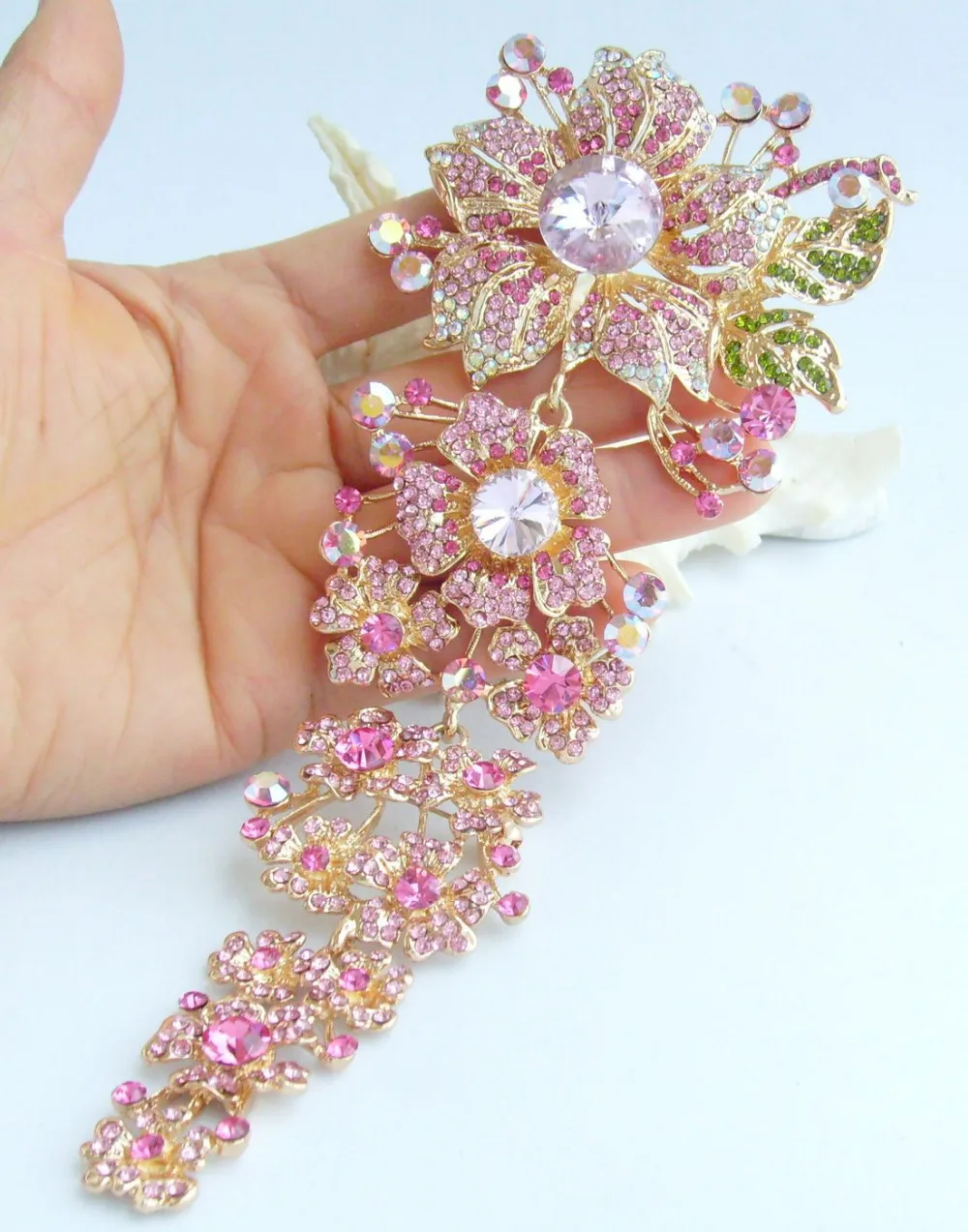 

Gorgeous 7.28" Pink Austrian Crystal Pendant Orchid Flower Brooch Pin EE04704C4