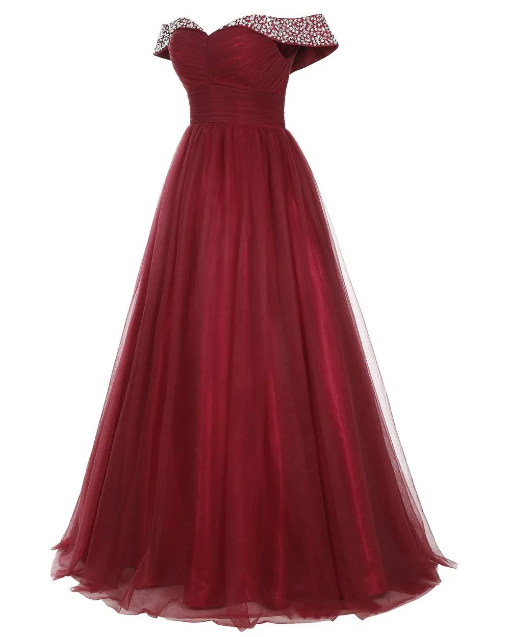 Günstige JaneVini 2019 Elegante EINE Linie Lange Burgund Brautjungfer Kleider Plus Größe Sweetheart Perlen Backless Tüll Frauen Prom Party Kleider