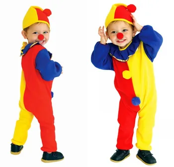 

Children Baby Clown Cosplay Costume Purim Jumpsuits & Rompers+Hat+Nose Christmas Day New Year Halloween purim Costume
