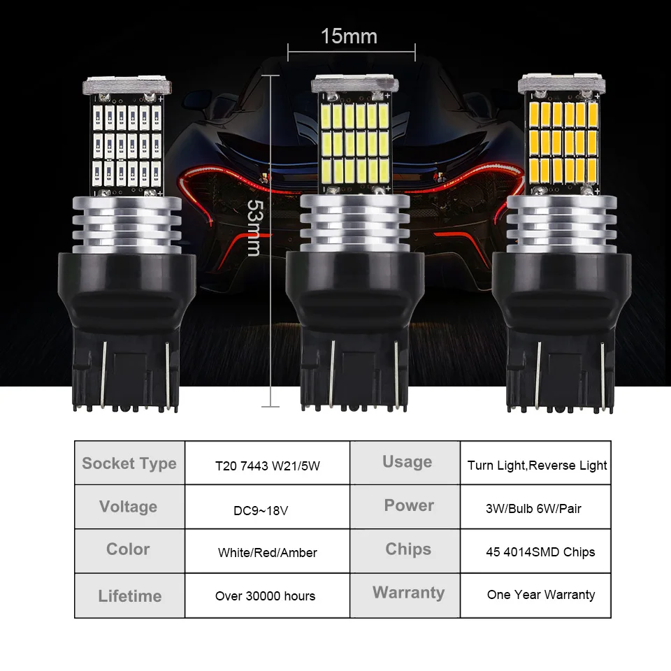 ANMINGPU 2х сигнальная лампа T20 Led 7443 7440 задний светильник Стоп сигнал поворота светильник s W21/5 W WY21W W21W Canbus Янтарный автомобильный светильник лампа