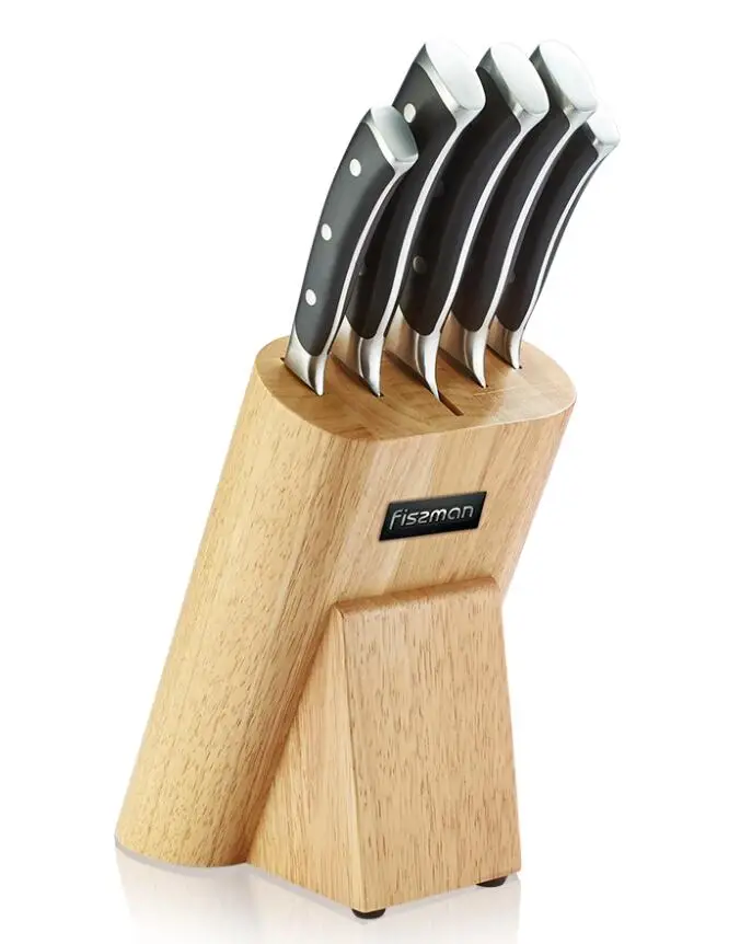 FISSMAN Stainless Steel Kitchen Knife Set with Wooden Knife Block-5pcs Knives inc Chef Santoku Boning Utility Paring Knife - Цвет: Model 2682