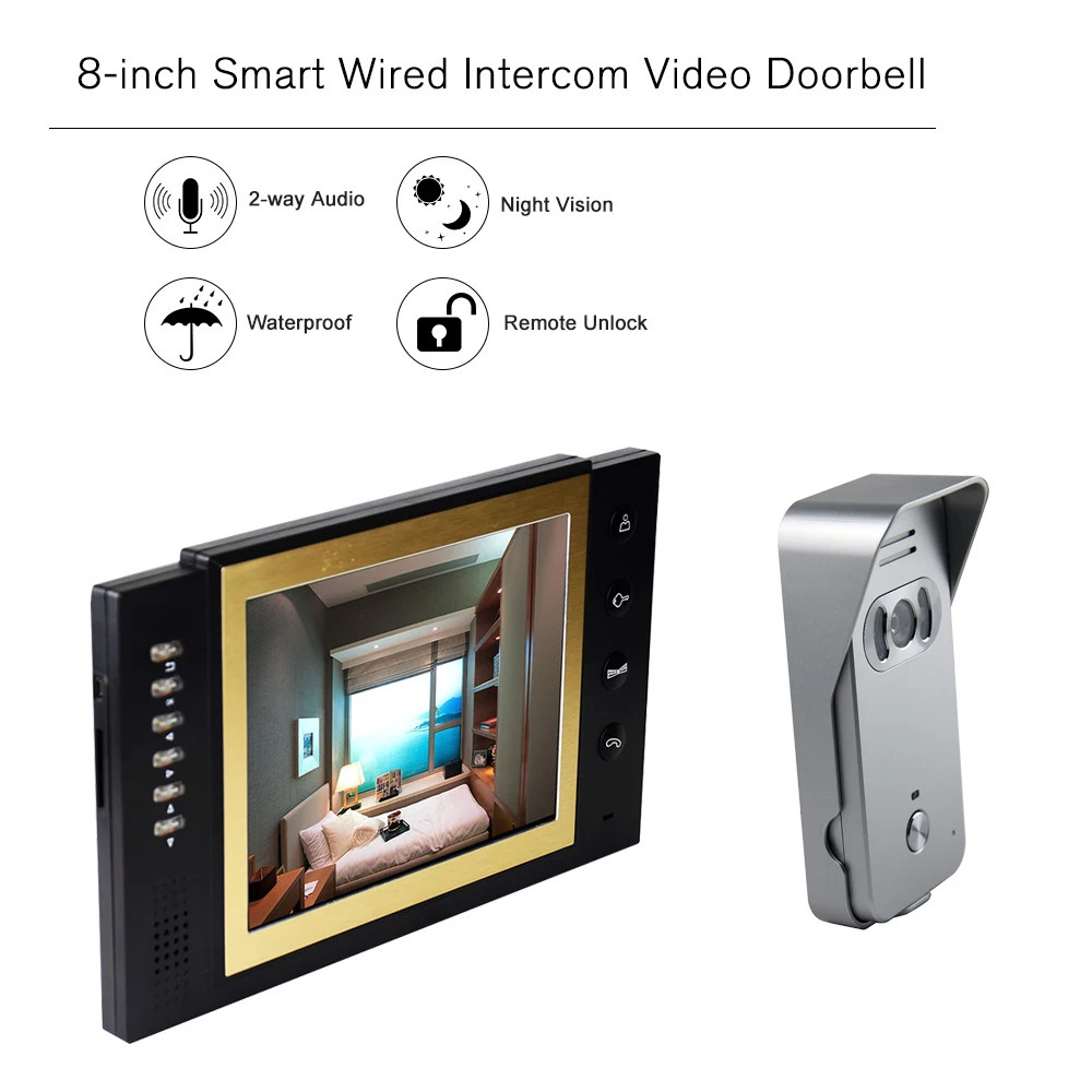 

8-inch LCD Color Video Door Phone Intercom System Night Vision Camera Kit IR Night Vision Door Bell for Apartment Home Security