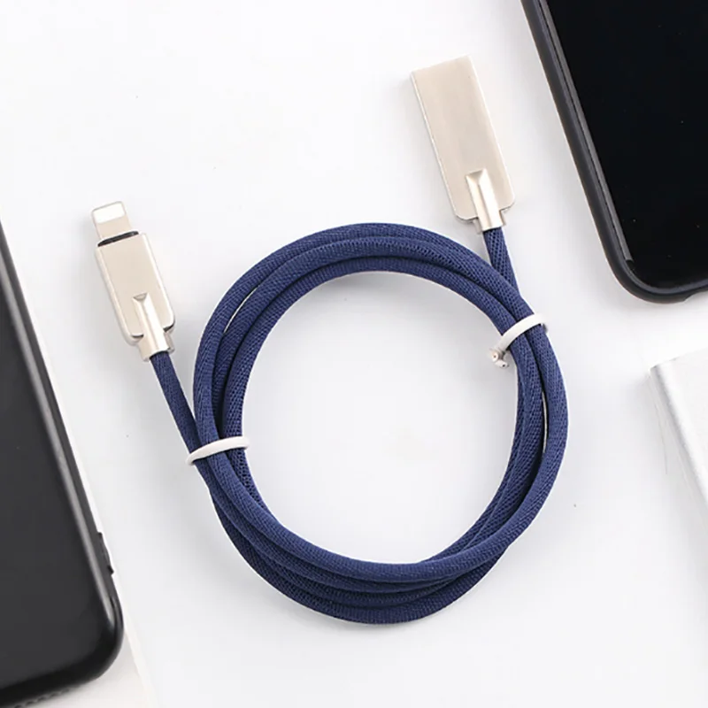 Android usb type-c Micro USB и зарядный кабель для iPhone 6 7 8 X мобильный телефон зарядный кабель из цинкового сплава линия передачи данных Быстрая зарядка - Цвет: Синий