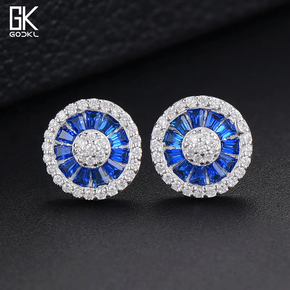 

GODKI Dainty Round S925 Sterling Silver Stud Earrings for women Wedding Multicolor Zircon CZ Dubai Bridal Earrings Bohemian Hot