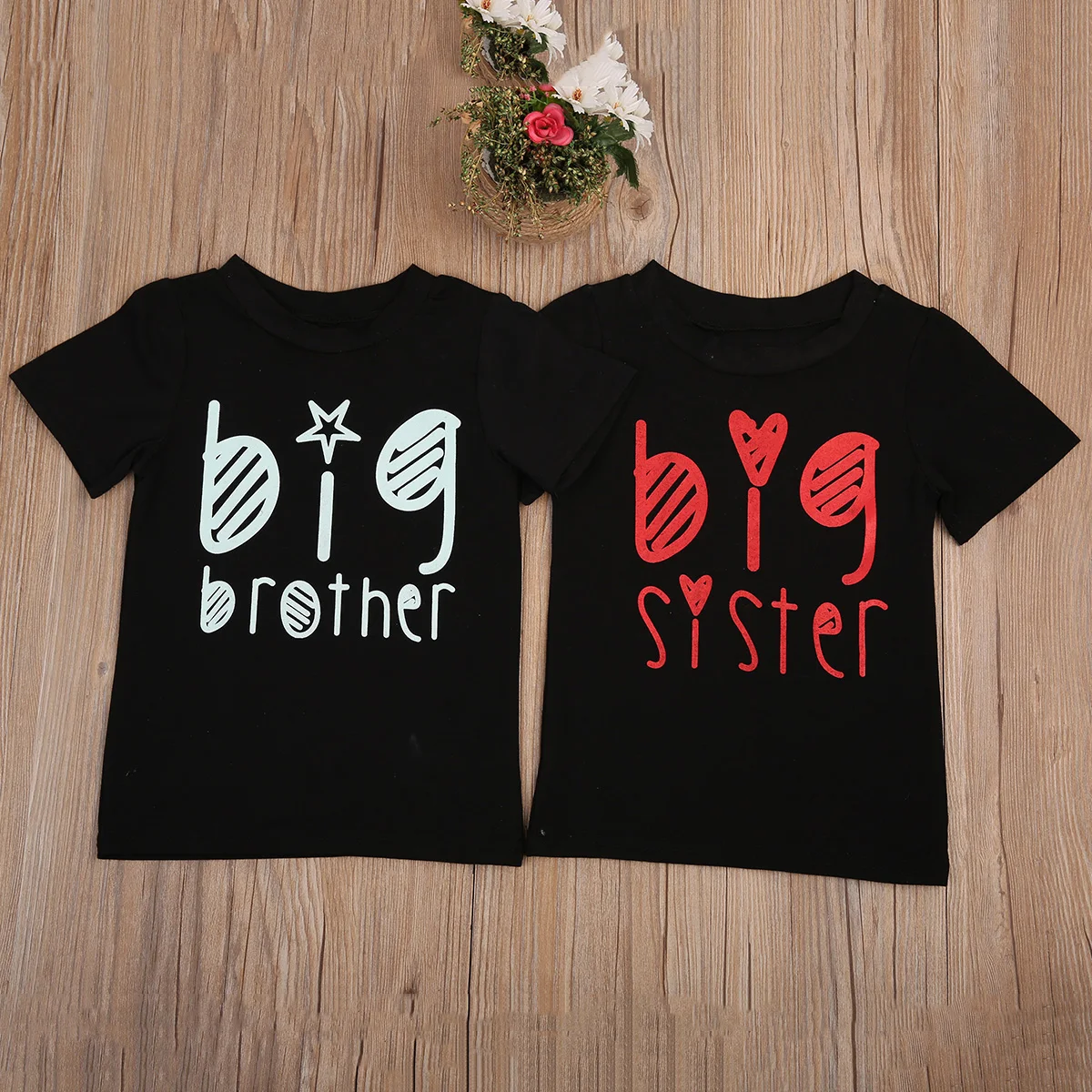 Черные футболки с принтом Pudcoco Big sister big brother подходящая футболка|big brother|big sistert-shirt