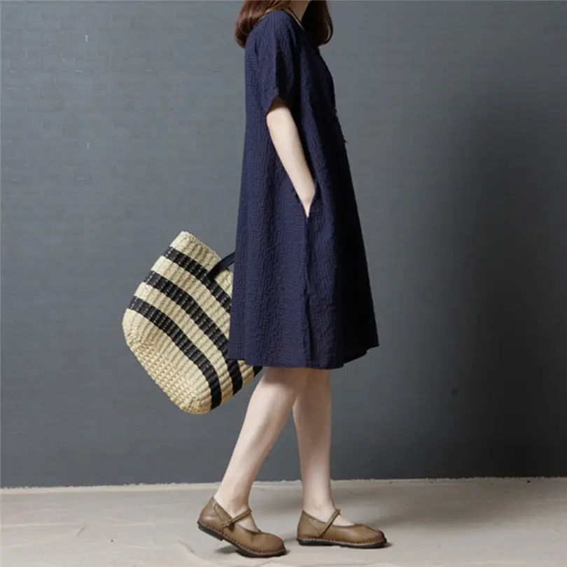 New Fashion Women Girls Summer  Patchwork Short Sleeve Beach O-Neck Loose Sweet Dress Casual Daily dress #5F09 (11)