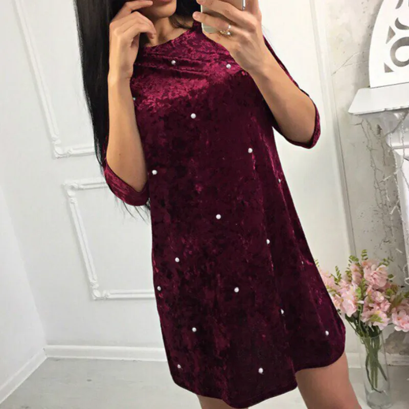 Модное бархатное платье; vestido de festa; Новинка года; повседневные женские платья трапециевидной формы; велюровое платье; милые вечерние платья; сезон весна - Цвет: Бургундия