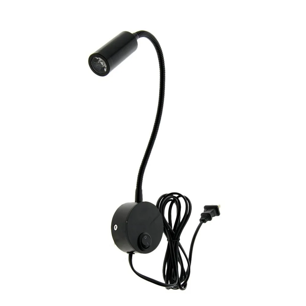 

LED Wall lamp 90-260V 3W Modern Bedroom Bedside Lamp Black Silver Light Body 360 Degree Angle Adjustable wall light Eu/US