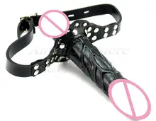 Strapon Double dildo Open mouth gag leather harness erotic sex toys for couples fetish lesbian sex bondage products Adult games