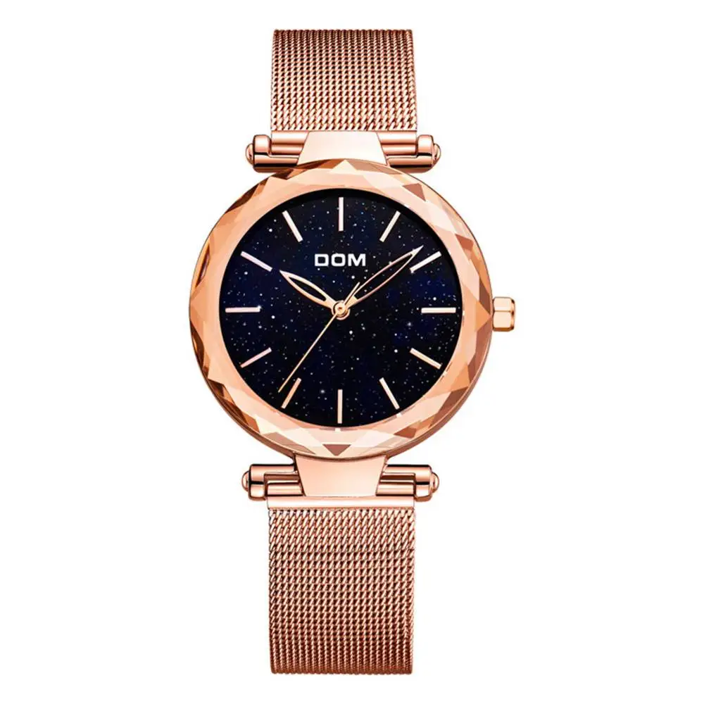 Бренд DOM роскошные женские кварцевые часы модные повседневные женские наручные часы водонепроницаемые стальные элегантные черные часы женские G-1244BK-1M - Цвет: G-1244GK-1M