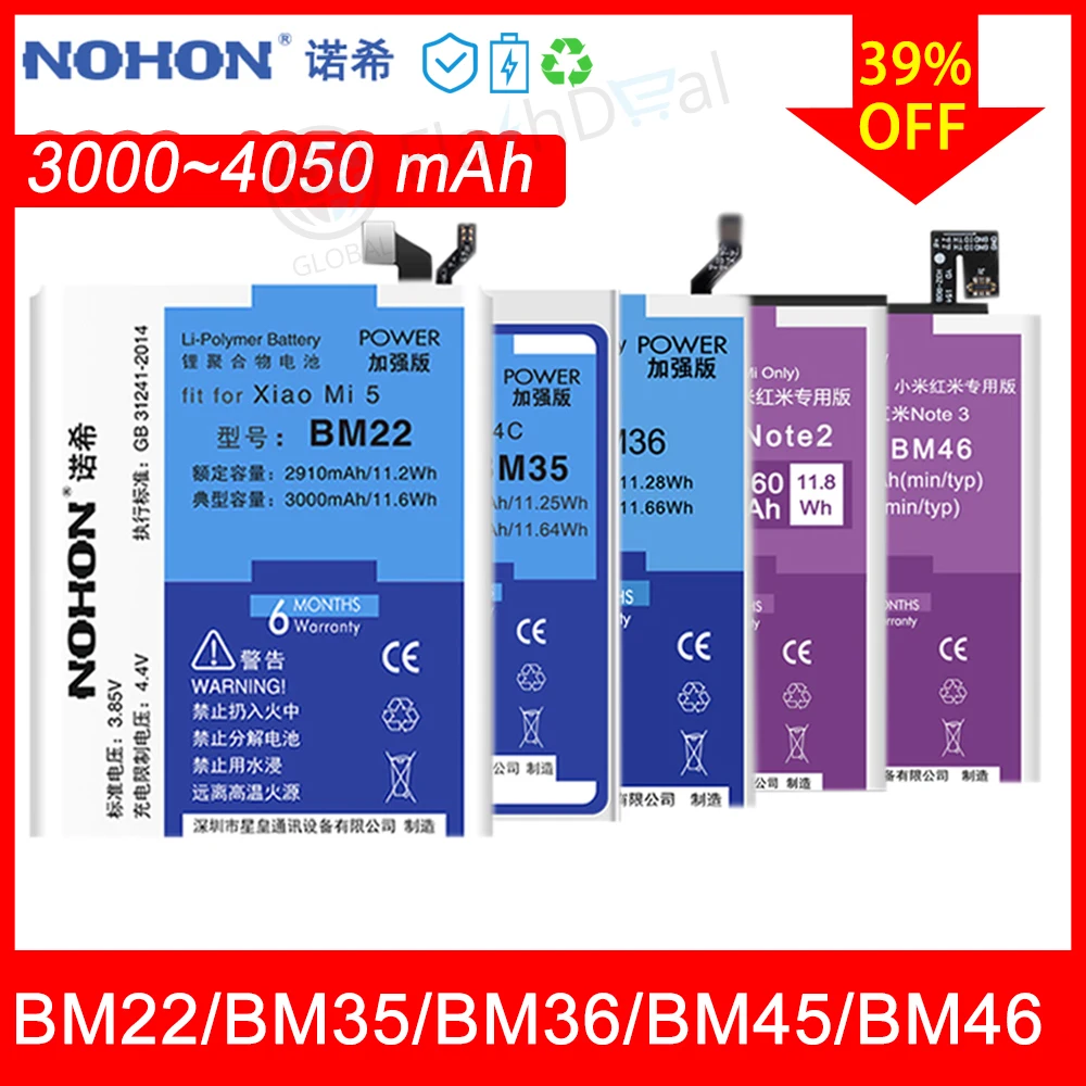 NOHON BM22 BM35 BM36 BM45 BM46 Батарея для Xiaomi mi 5 4C 5S Red Note 2 3 Pro замена Батарея|Аккумуляторы
