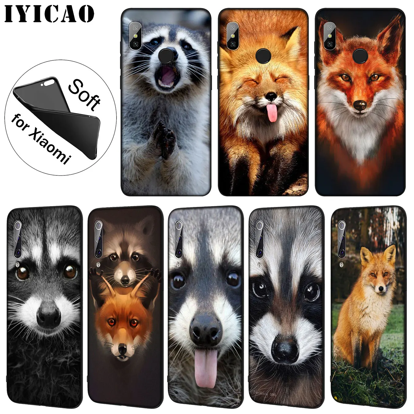 IYICAO Animal Raccoon Fox Soft Silicone Phone Case for Xiaomi Mi 10 9 9T CC9 CC9E 8 SE A3 Pro A1 A2 Lite 6 pocophone f1 mi9 |