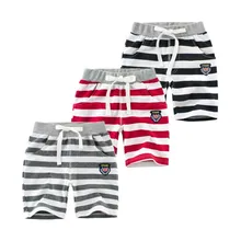 Новые летние детские штаны детские хлопковые спортивные повседневные шорты полосатые штаны до колена с вышивкой для маленьких мальчиков 2 цвета