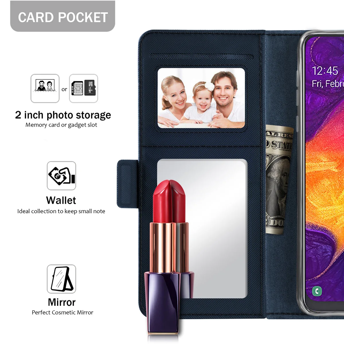 Для samsung Galaxy A50 A40 A30 A20 A10 A60 A70 A80 чехол из искусственной кожи зеркало бумажник с застежкой и держателем для samsung A50 чехол с отделением для карт
