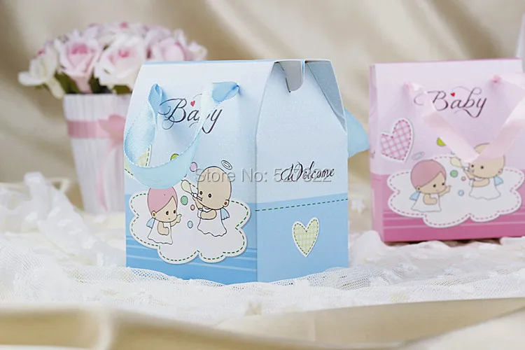 100 PCS 2 Colors Pink and Bule Baby Shower Candy Gift Box16