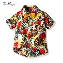 Tem doger/Детские рубашки летние детские хлопковые рубашки с цветочным рисунком для мальчиков модные топы с короткими рукавами в английском стиле для маленьких мальчиков и девочек