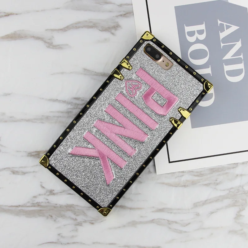 Luxury Brand Victoria PINK Case For iPhone XS Max X XR Square Case For Iphone 7 8 Plus 6 Bling Glitter Secret Back Phone Cover