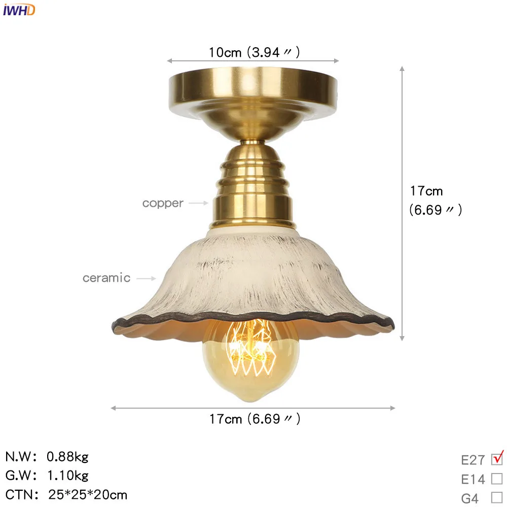 IWHD скандинавском стиле ретро винтажная Потолочная люстра гостиная стеклянный, для спальни медный потолочный светильник Plafonnier Lampara Techo - Цвет корпуса: Copper