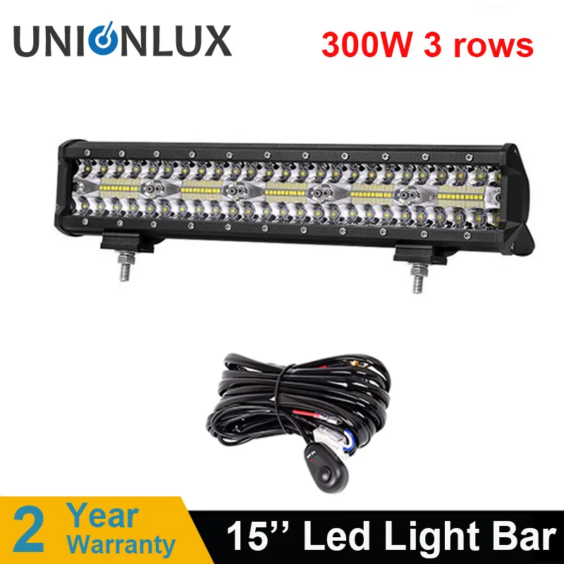 15inch 300W Offroad LED Light Bar SUV Tractor 4x4 4WD Trailer Pickup Tri-row Work Driving With Wire Kit | Автомобили и мотоциклы