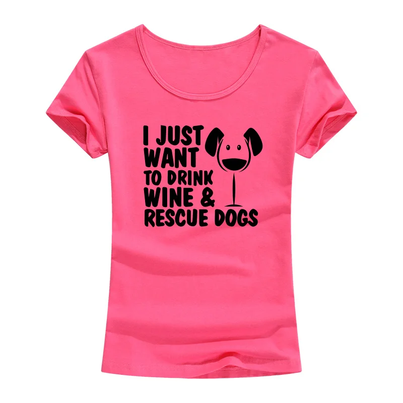 Wine Rescue Dogs Funny Novelty Tops T-Shirt Womens tee TShirt 