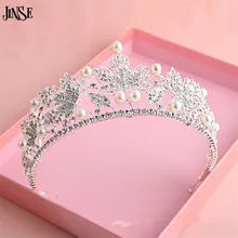JINSE Brillante Elegante Lleno de Cristal Granos de la Perla de la Hoja de Arce Nupcial Tiaras Pelo de La Corona de La Boda Accesorios Pelo de La Novia CR161