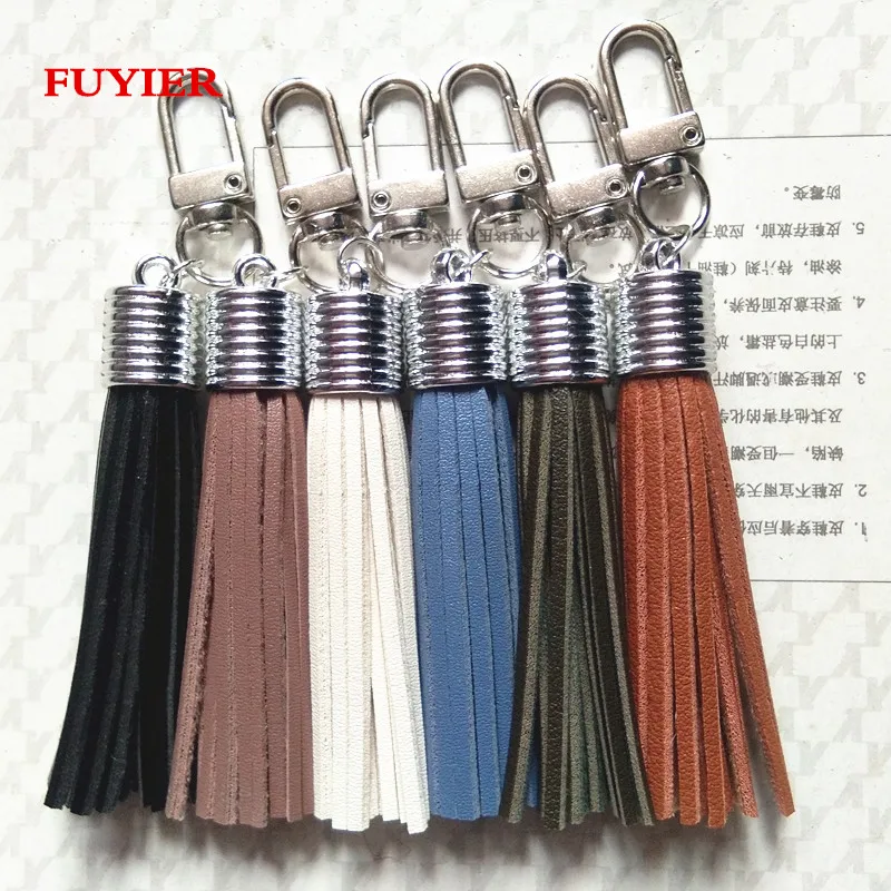 12pcs Leather Tassel Key Chain Silver Tassel Key Chain Lobster Clasp