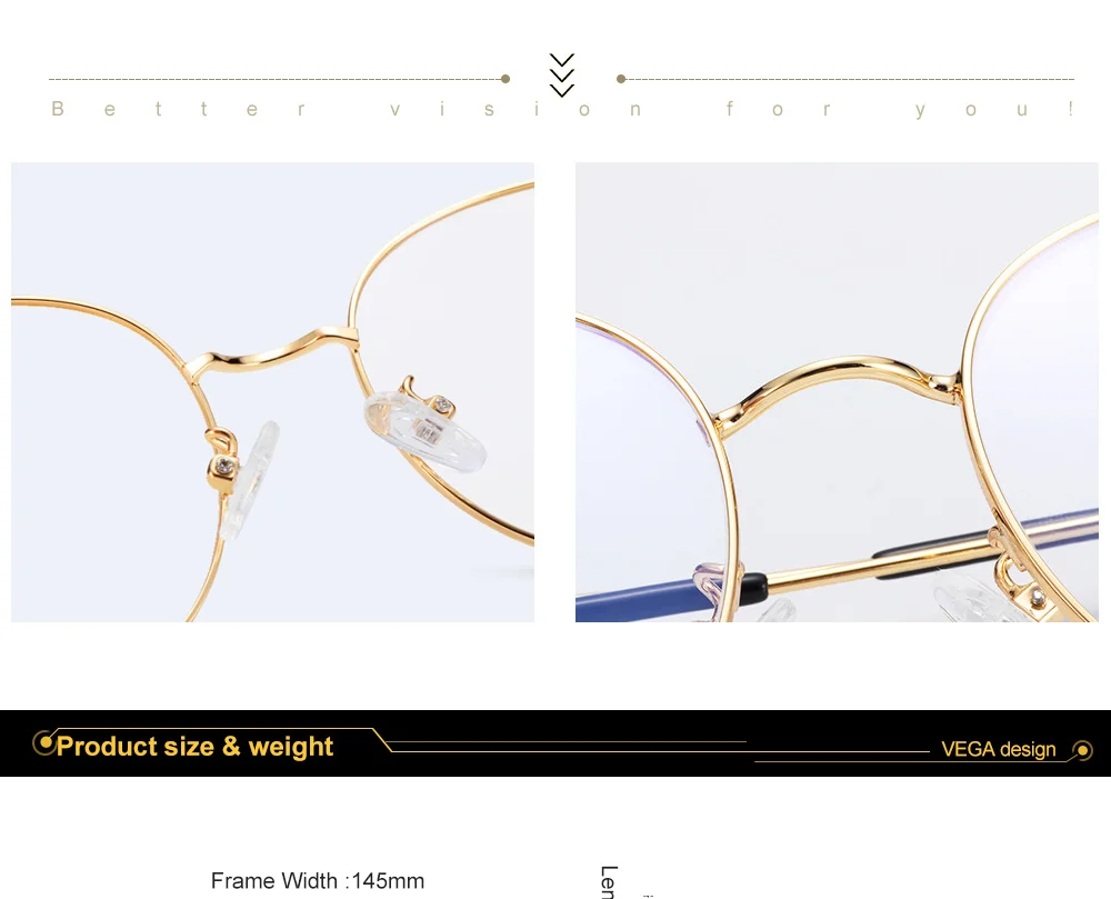 VEGA Eyewear Popular Cat Ear Spectacle Frame for Women Men Retro Glasses Frame Gold Clear Frame Glasses VG254 (8)