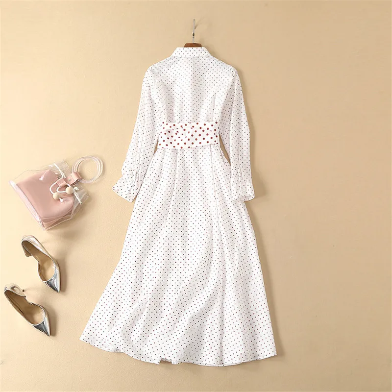 Piste Manches Designer À Printemps Bandage Chemise Femmes Été De Robe Vacances Élégant Maxi Longues Polka Dot Décontracté Imprimer 2019 Robes ppArz