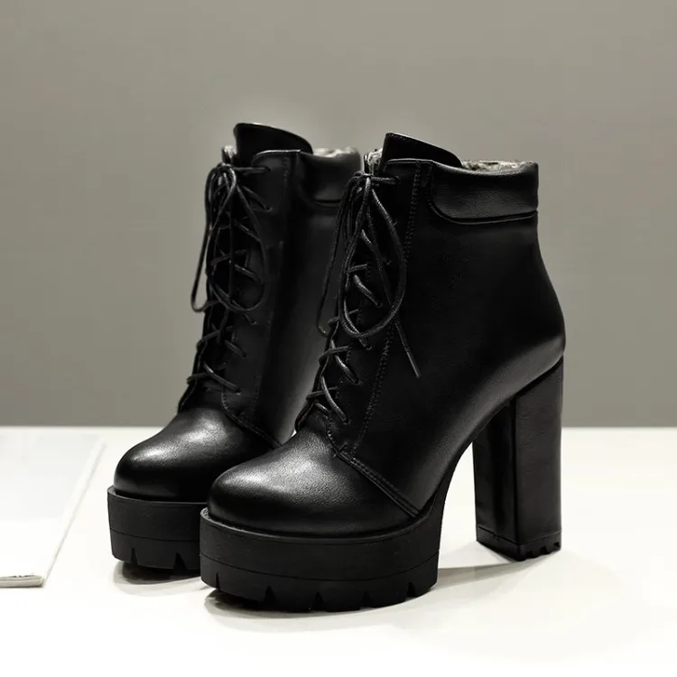 

Big Size 9 10 12 boots women shoes ankle boots for women ladies boots Thick heel cross lacing