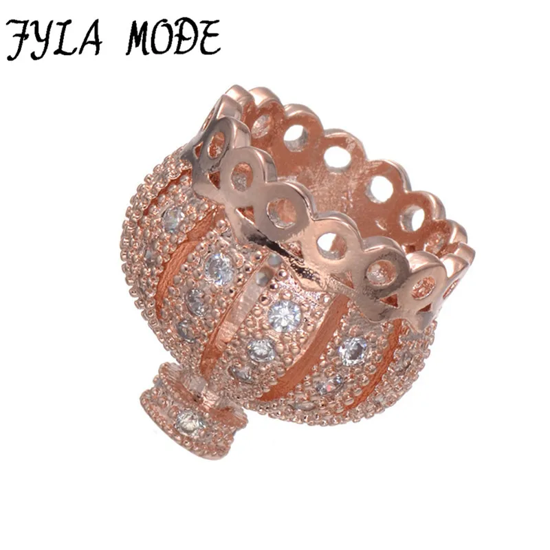 

Fyla Mode Crown Zircon Spacer Beads Charms Micro Pave Metal Crystal Spacer Bead For Women Bracelet Earring DIY Original Jewelry