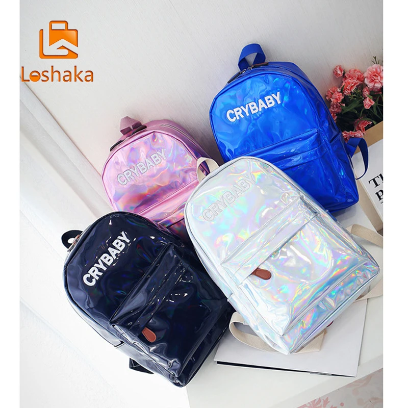 Loshaka/рюкзак в стиле хип-хоп с вышитыми буквами, голограммой и лазером, женский рюкзак из искусственной кожи, школьный рюкзак для девочек