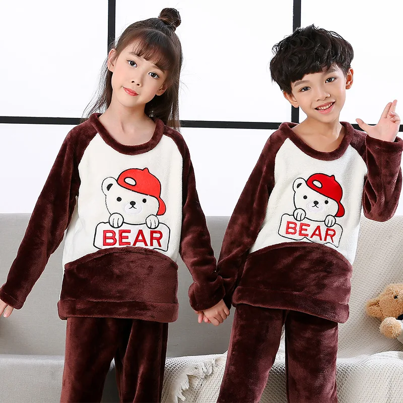 Осенне-зимние детские фланелевые пижамы домашний костюм для мальчиков и девочек серый флисовый комплект из 2 предметов для мальчиков и девочек - Цвет: color 2