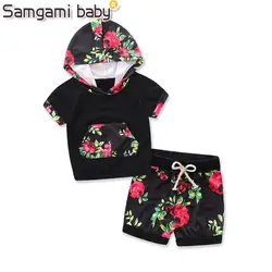 Samgami Детские 2 шт. Одежда для новорожденных девочек и мальчиков летние с цветочным принтом черный Рубашка с короткими рукавами футболка с