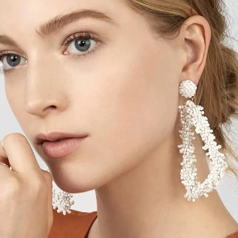 MANILAI Bohemian Geometric Big Earrings For Women Resin Beads Dangle Statement Earrings Fashion Jewelry Handmade Hanging Brincos