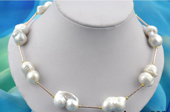 

18" 27mm baroque white reborn keshi pearl necklace^^^@^Noble style Natural Fine jewe FREE SHIPPING