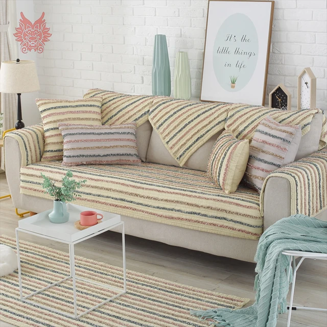 An Style Ruffles Stripe Quilted Sofa Cover Cotton Slipcovers For An Style Ruffles Stripe Quilted Sofa Cover Cotton Slipcovers For Living Room Furniture Covers Sectional Couch