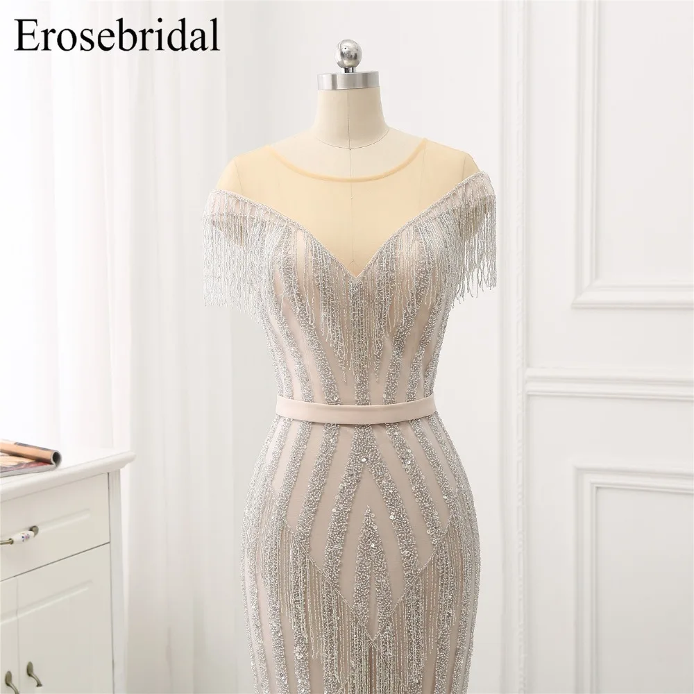 2019 Evening Dress Long Erosebridal Luxury Beading Mermaid Evening Gowns Tassel Cap Sleeve Scoop Neck Vestido De Festa GLR-64 2019 Evening Dress Long Erosebridal Luxury Beading Mermaid Evening Gowns Tassel Cap Sleeve Scoop Neck Vestido De Festa GLR-64
