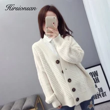 Hirsionsan женский свитер, Осенний вязаный кардиган, женский корейский Однотонный свитер с v-образным вырезом, белая розовая одежда, большой размер, теплый джемпер, женские топы