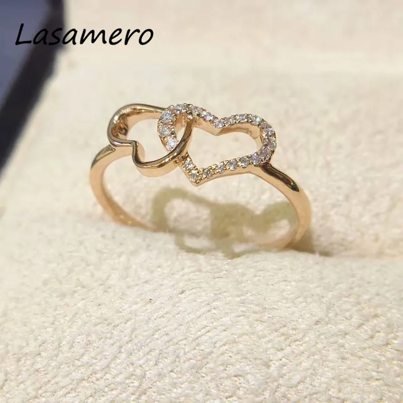 

LASAMERO Ring For Women 0.08CTW Ring Double Heart shape Natural Diamond Ring 18k Gold Real Diamond Engagement Wedding Ring