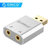 ORICO, внешняя USB звуковая карта, стерео микрофон, динамик, гарнитура, аудио разъем, 3,5 мм, кабель, адаптер, отключение звука, регулировка громкости, свободный привод
