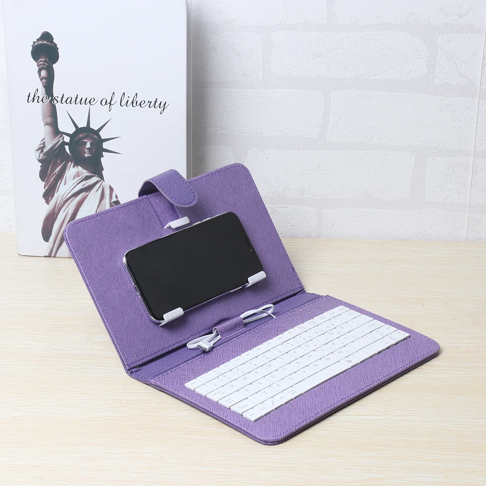 purple Micro USB Беспроводная клавиатура-чехол Портативный PU кожаный защитный с зажимом для телефона чехол держатель для телефона для samsung iphone - Цвет: purple