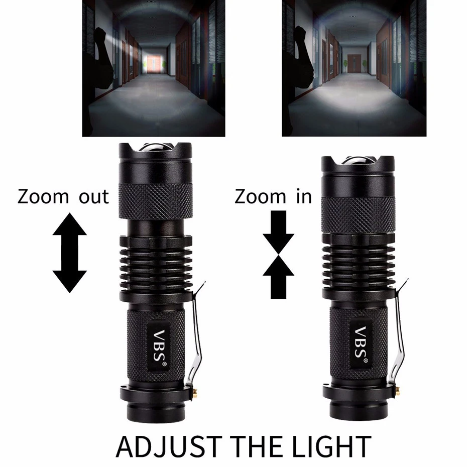 

VBS Zoom Q5 Linterna Led Flash Light Rechargeable 2000lm SK68 Waterproof Mini Tactical Torch Flashlight for Camping Hunting