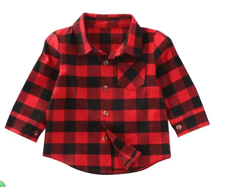 

Children Girls Boys Plaid T-Shirt Red Black Checked Casual Clothes Kids Tops