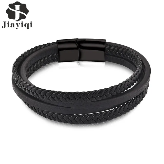 Jiayiqi Punk Nero Genuino Braccialetto di Cuoio Intrecciato Corda Catena Braccia Jiayiqi Punk Nero Genuino Braccialetto di Cuoio Intrecciato Corda Catena Braccia
