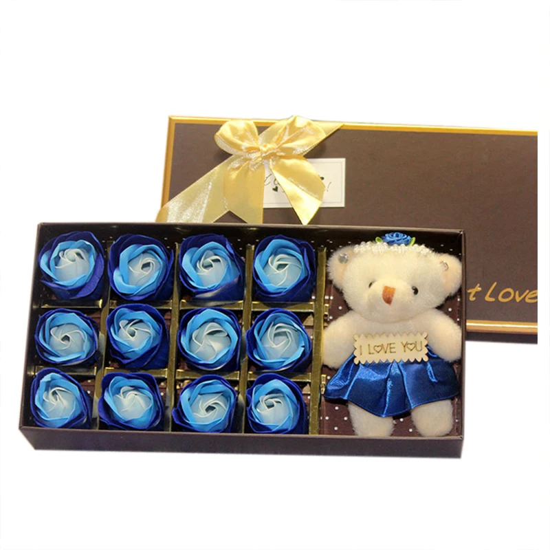 1 коробка розы Мыло Подарочная коробка для ванны-идеальный подарок ко Дню Святого Валентина с медведем для мамочек, жена или подруги (синий)
