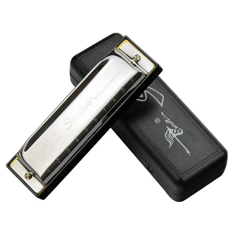

Swan Harmonica 10 Holes Key of C SILVER w/ Case Blues Harp Stainless Steel NEW