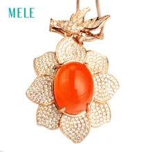 MELE натуральный красный агат серебряный кулон, большой овальный 12 мм* 16 мм, темно-красный цвет, free Bird и красивый цветок для дам