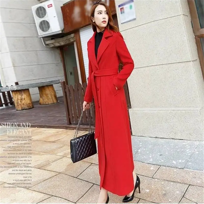 Новая осенне-зимняя женская тонкая кашемировая шерсть X-long Куртка женская повседневная утепленная теплая шерстяная смесь пальто Верхняя одежда Mujer J03 - Цвет: Красный