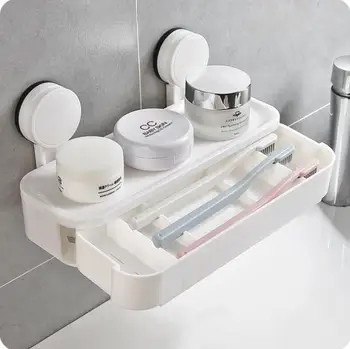 

Bathroom Organizer Shelf Plastic Wall Hanging Storage Rack Washstand Toothbrush Holder