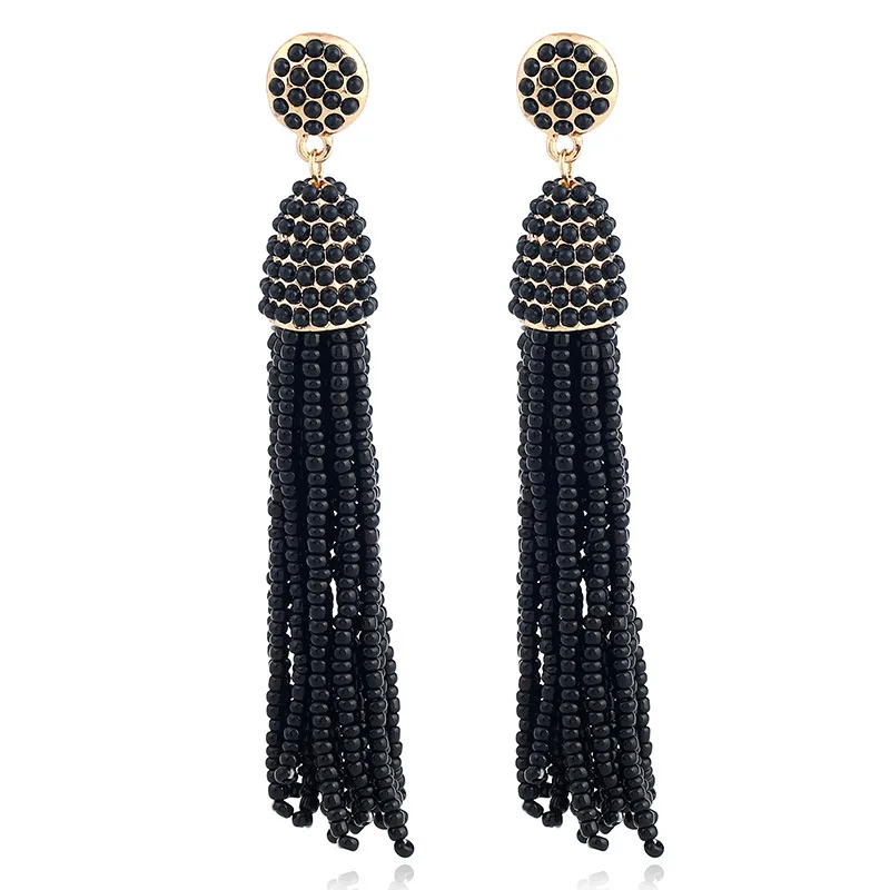 1 pairs  Seed Beads Long Tassel Earrings Handmade Weaving Drop Earrings